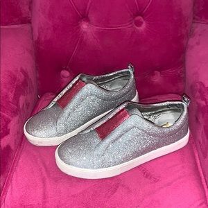 Girls Sam Edelman silver glitter slide on sneaker